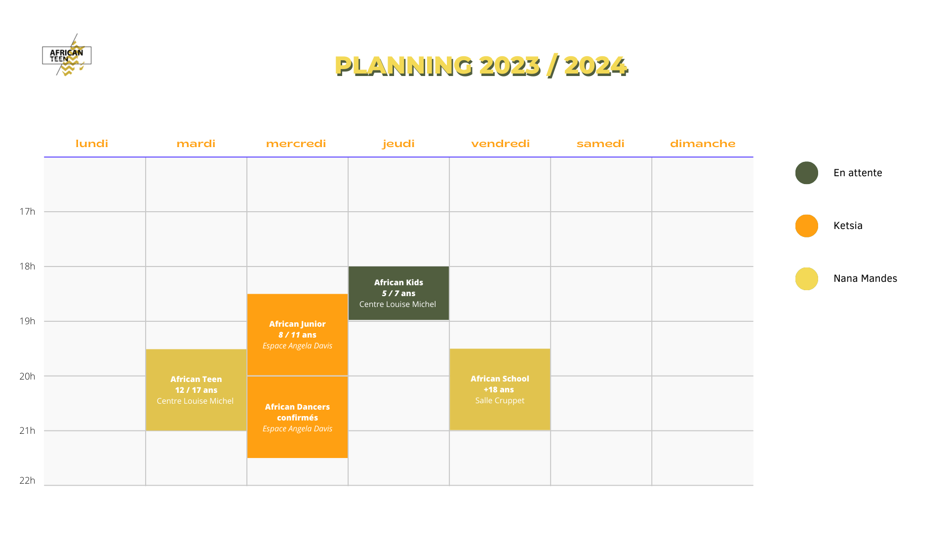 Planning annuel African Teen 2023:2024